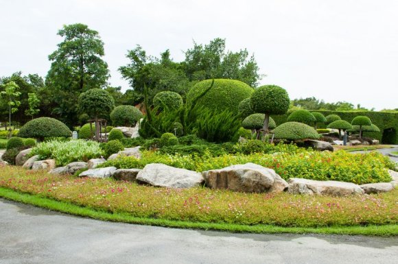 Professionnel pour la création de massifs paysagers dans un jardin à Descartes